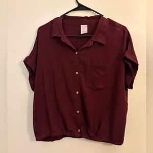 Women's Burgundy Button-Up Top